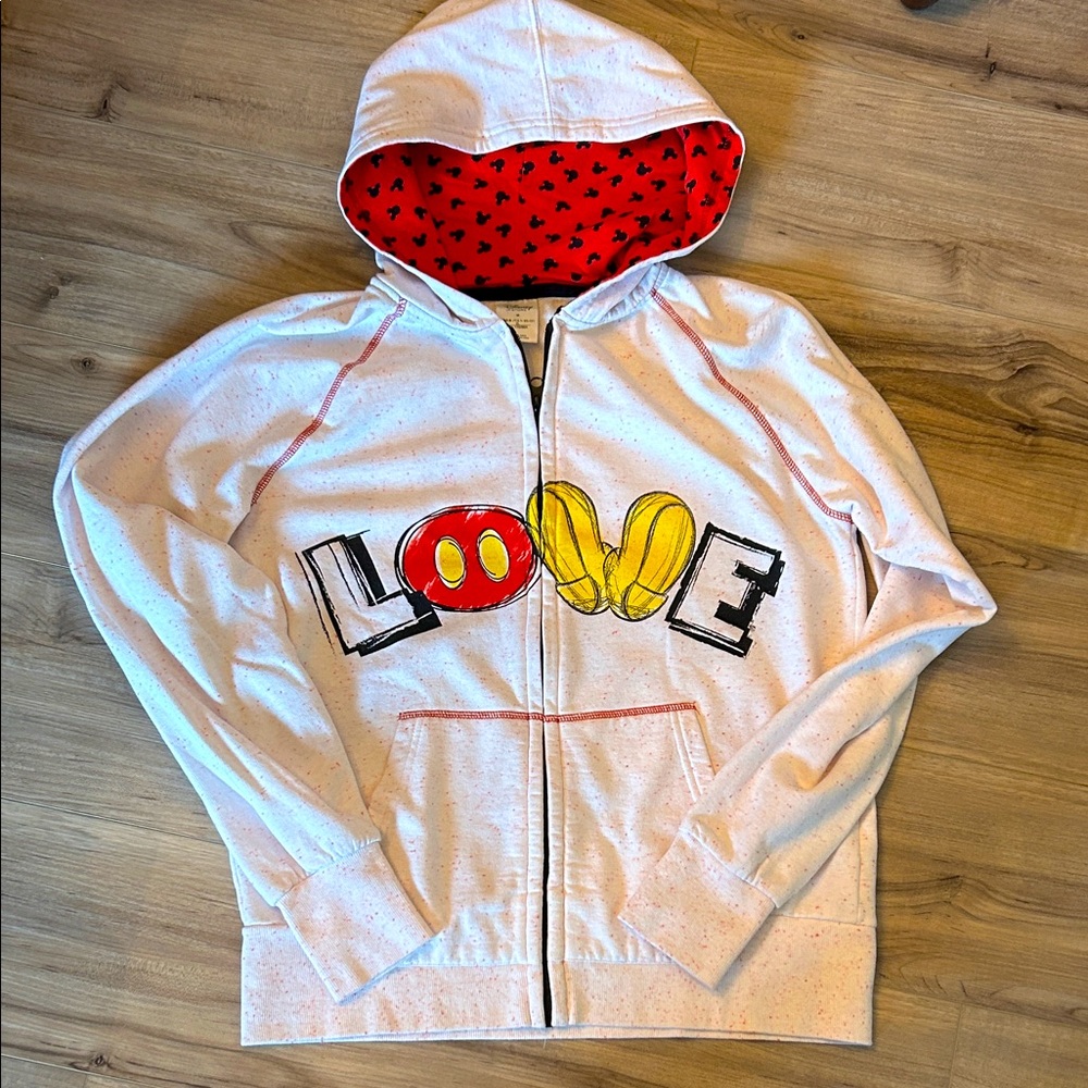Disney Store Women’s Hoodie with Mickey Love Graphic - White and Red